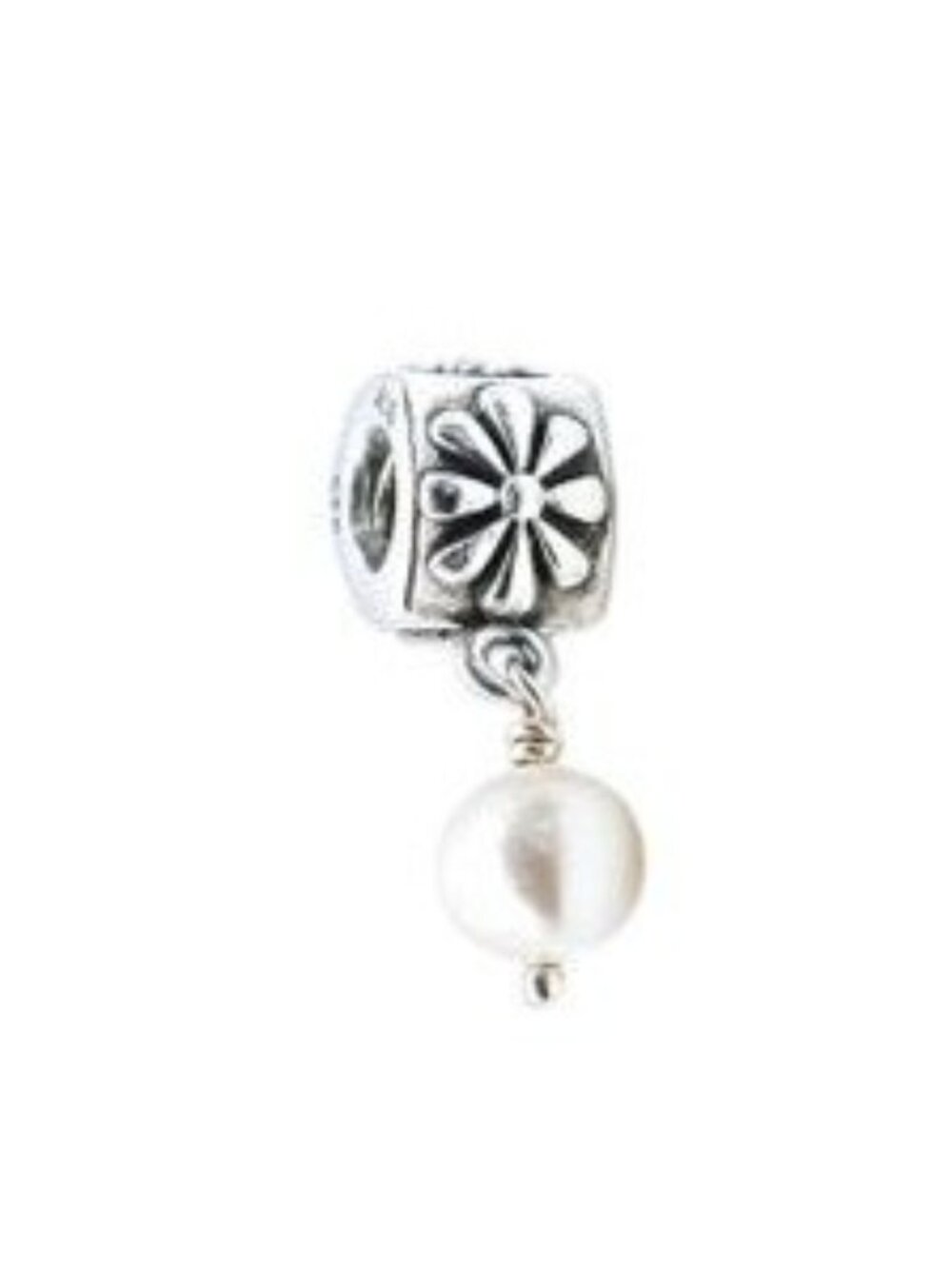 Pandora Retired Sterling Silver White Pearl Flower Dangle Charm